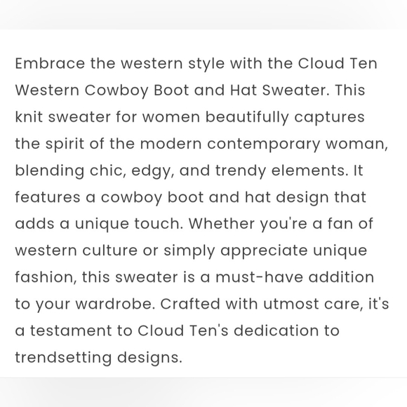 SIZE L! Cloud Ten!Cozy Beige Sweater with Cowboy Boot Design - Picture 10 of 10